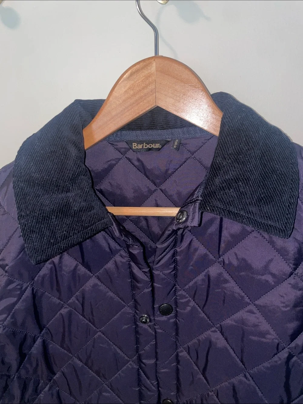 Barbour Boys Navy Quilted Puffer Jacket with Corduroy Collar